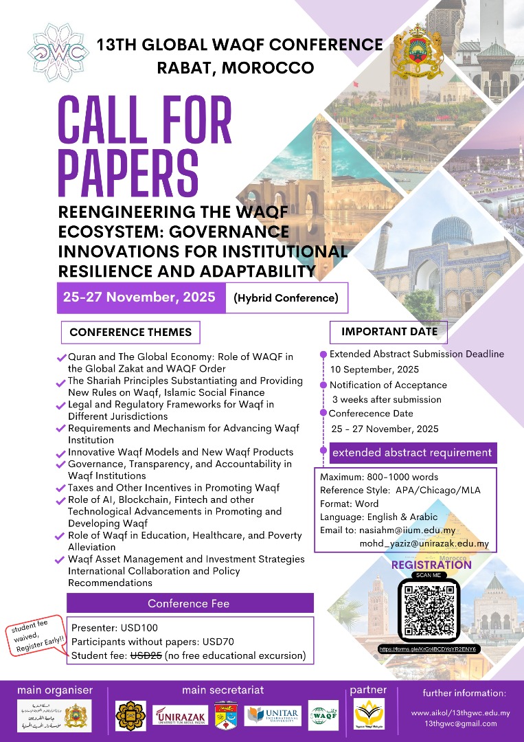 13th Global Waqf Conference – Call for Papers - iWAQF